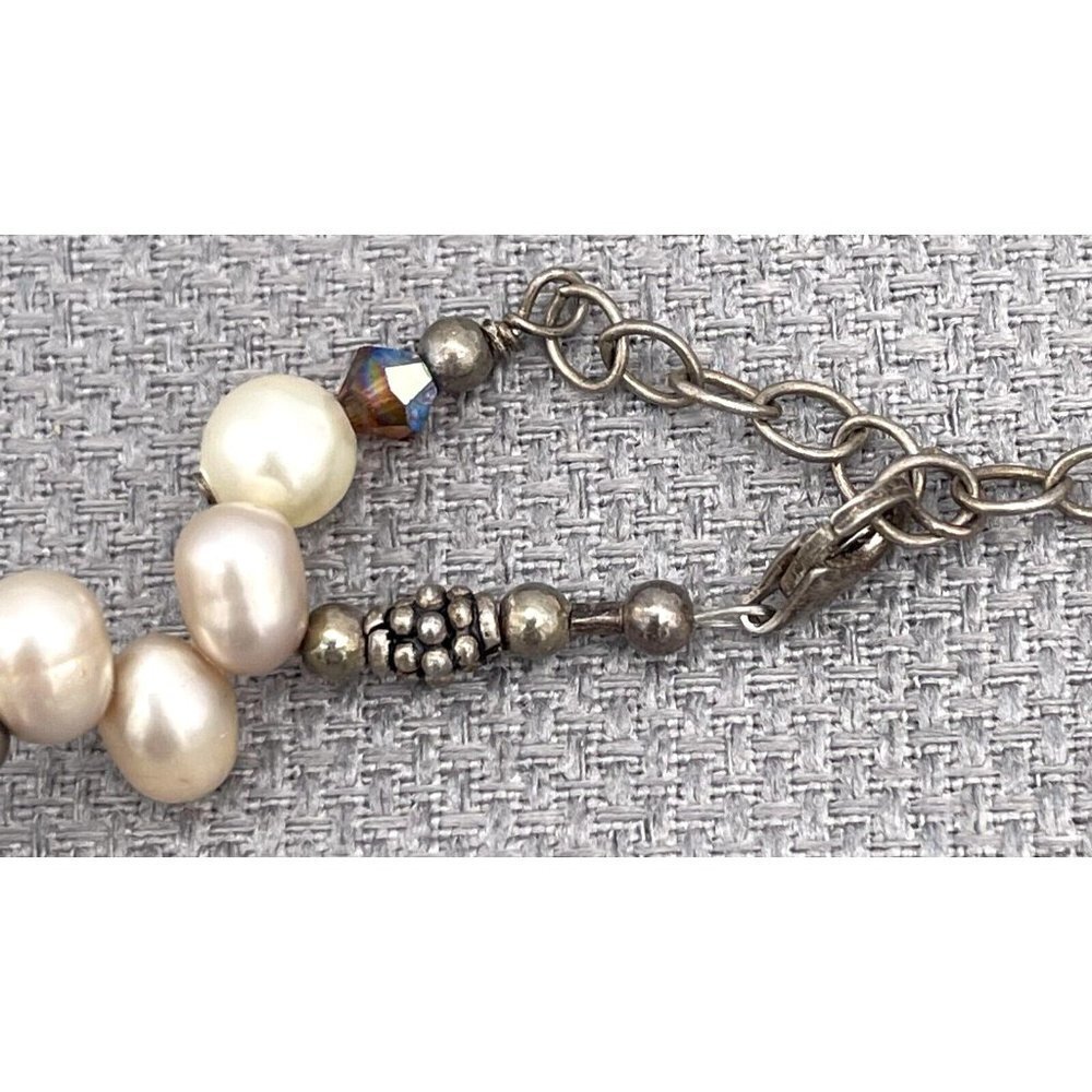 925 Sterling Silver Pearl Faceted Beaded Necklace Adjustable 14 to 17 Inch - Picture 6 of 6